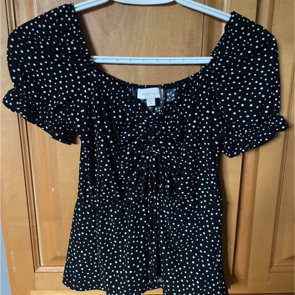 Monteau Black and White Polka Dot Blouse
